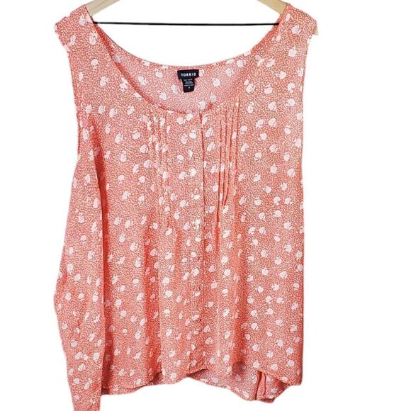 Torrid Coral Orange & Cream Floral Button Up Sleeveless Blouse - Picture 1 of 6